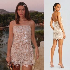Retrofete Jaala Sequin Lace Semi Sheer Mini Dress Cream NEW with tag